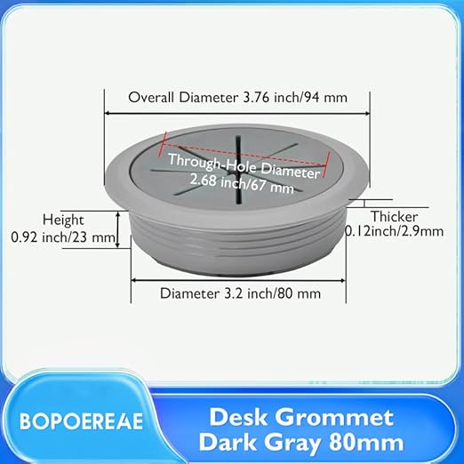 BOPOREAE 2 Pcs Desk Grommet 3-1/8" (80mm), Desk Hole Cover for Cables