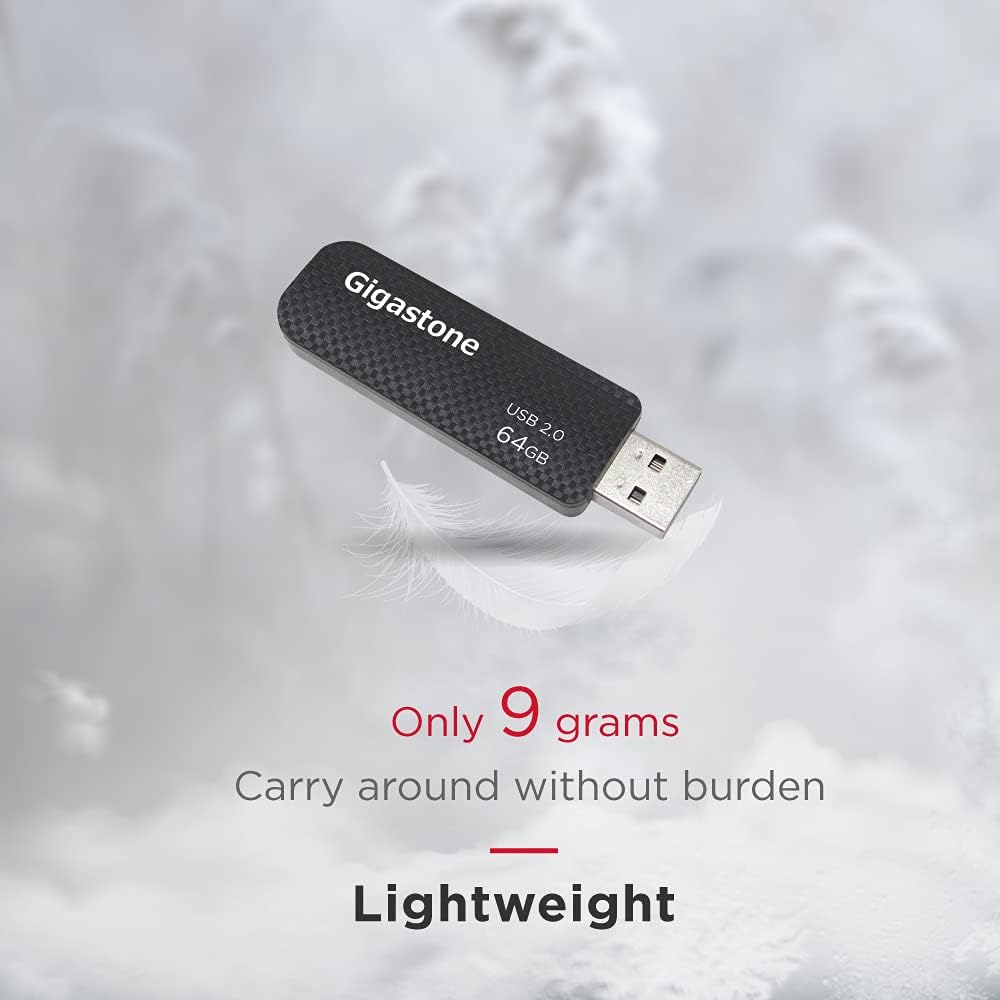 GIGASTONE V30 64GB USB 2.0 Flash Drive, Retractable Sliding Design Pen Drive, Carbon Fiber Style Thumb Drive, Reliable Performance & Durable