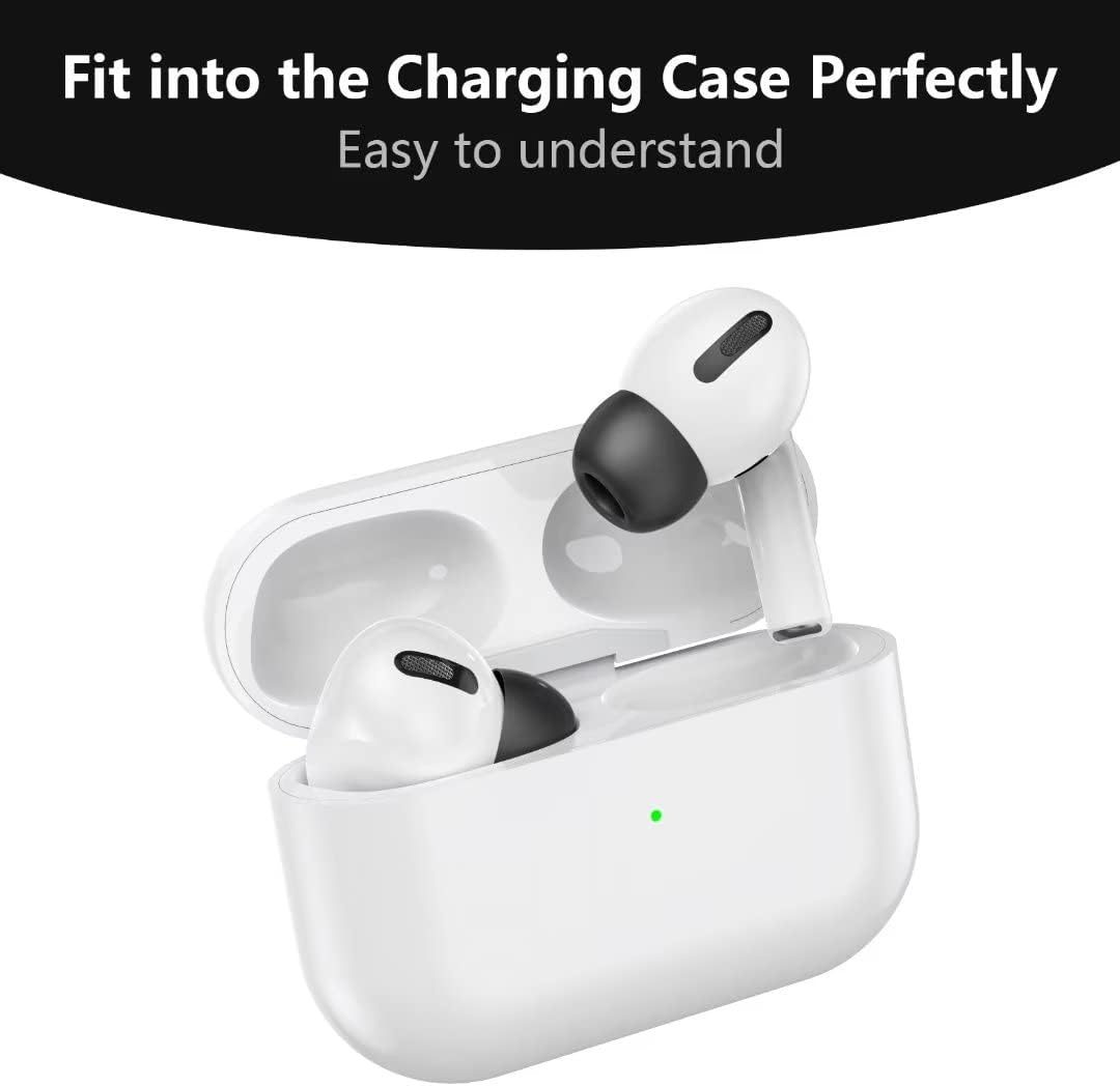 Lanwow Premium Memory Foam Tips for AirPods Pro & AirPods Pro 2nd Generation. No Silicone Eartips Pain. Anti-Slip Eartips. Fit in The Charging Case, 3 Pairs (Medium, Black)