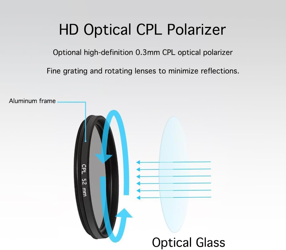 52mm Clip-On CPL Phone Camera Lens Filter, Polarizer Circular Filter, Ultra Slim Multi- Coated CPL Filter Compatible with iPhone 15/14/13 Samsung