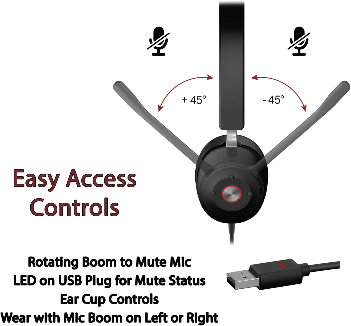 Cyber Acoustics CA Essential USB Headset (HS-2000) – Professional Headset for Calls & Music, All-Day Comfort, Integrated Ear Cup Controls, Optimized for UC Platforms