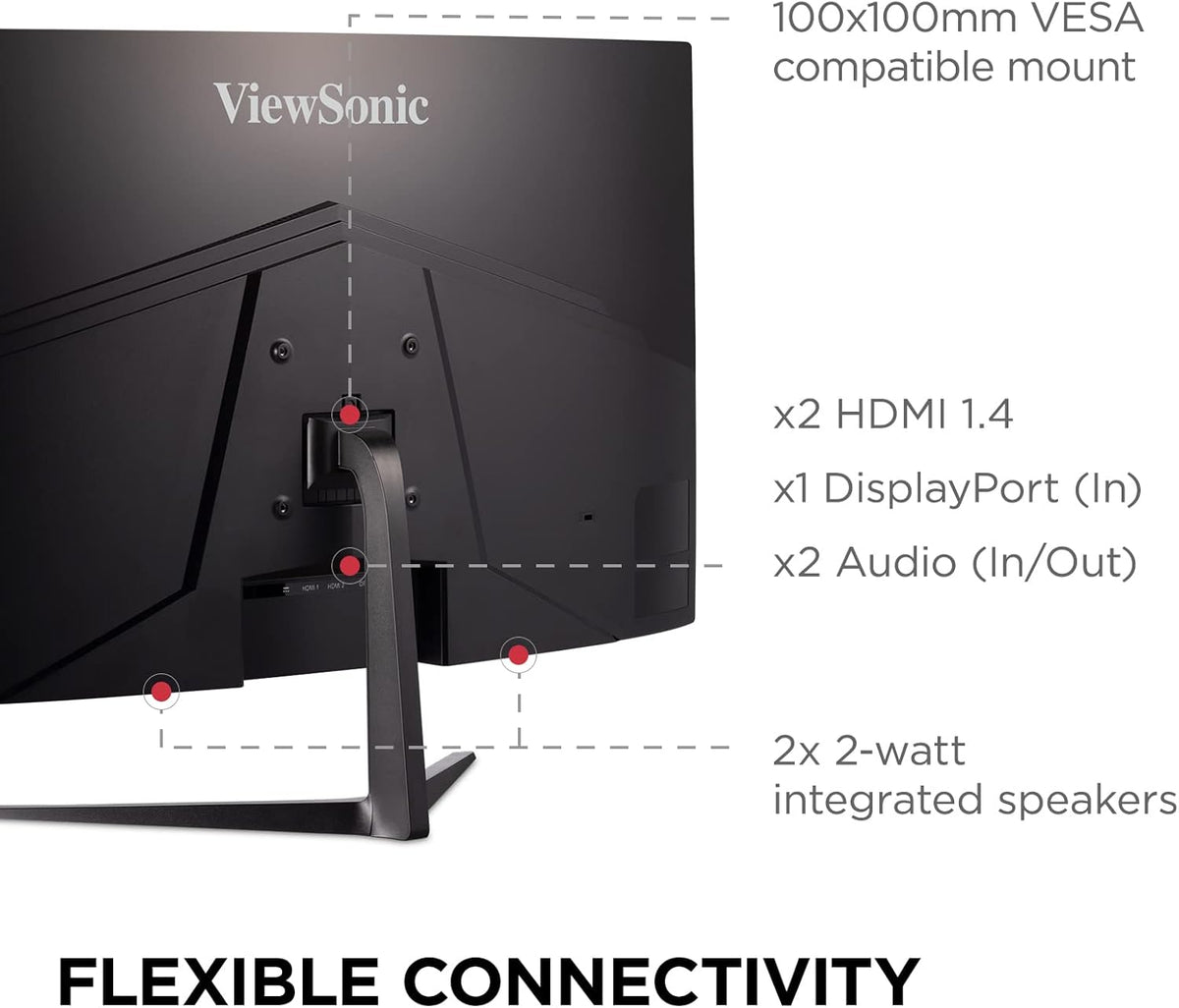 ViewSonic VX3218C-2K 32 Inch Curved 1440p 1ms 165Hz Gaming Monitor with AMD FreeSync Premium, Eye Care, HDMI and Display Port