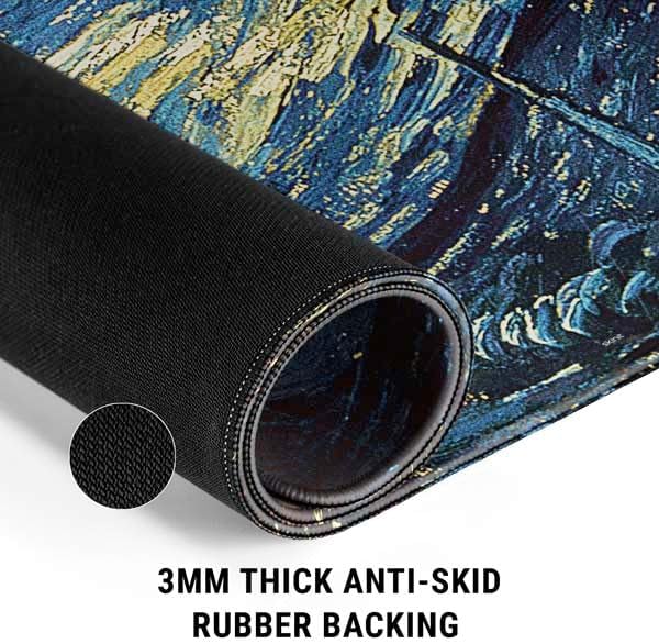 Skinit Extra Large Gaming Mouse Pad - Officially Licensed Van Gogh - The Starry Night Design with Stitched Edges Waterproof Non-Slip Rubber Base Desk Mat for Keyboard & Mouse 35.75 x 15.4 in
