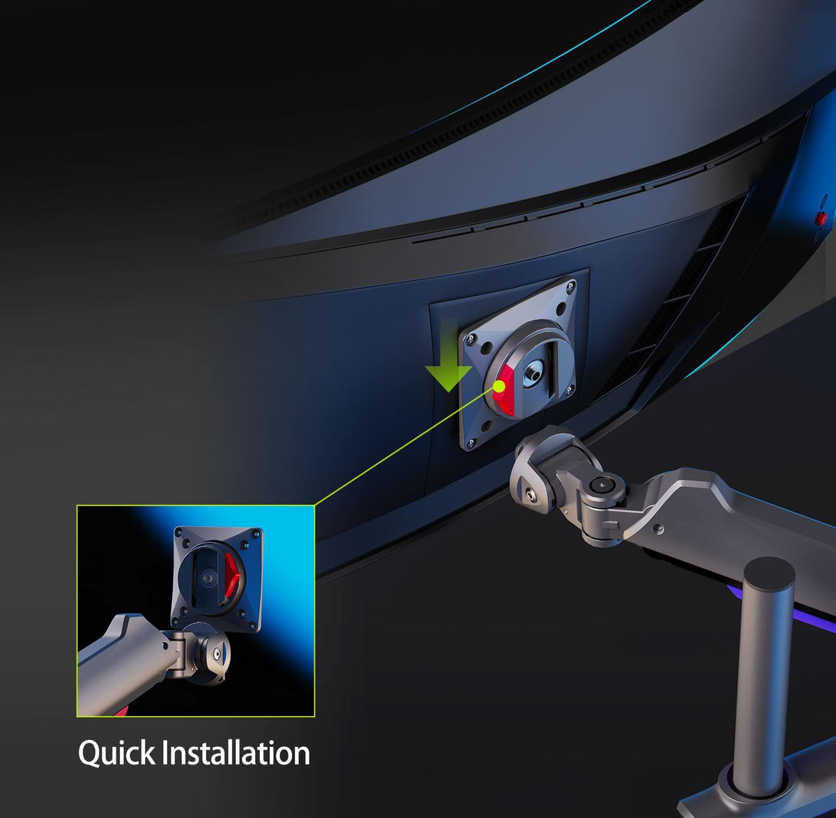 RGB Gaming Monitor-Arm for Flat/Ultrawide/Curved Monitors 32 to 60 inch, Heavy Duty Stand Load up to 20 kg, VESA 75/100 mm Monitor Mount G80