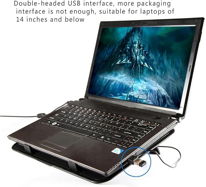 JSEIAJB 14 Inch Notebook Cooler 5v Fan External Laptop Cooling Pad Slim Stand High Speed Silent Metal Panel Fan(E)
