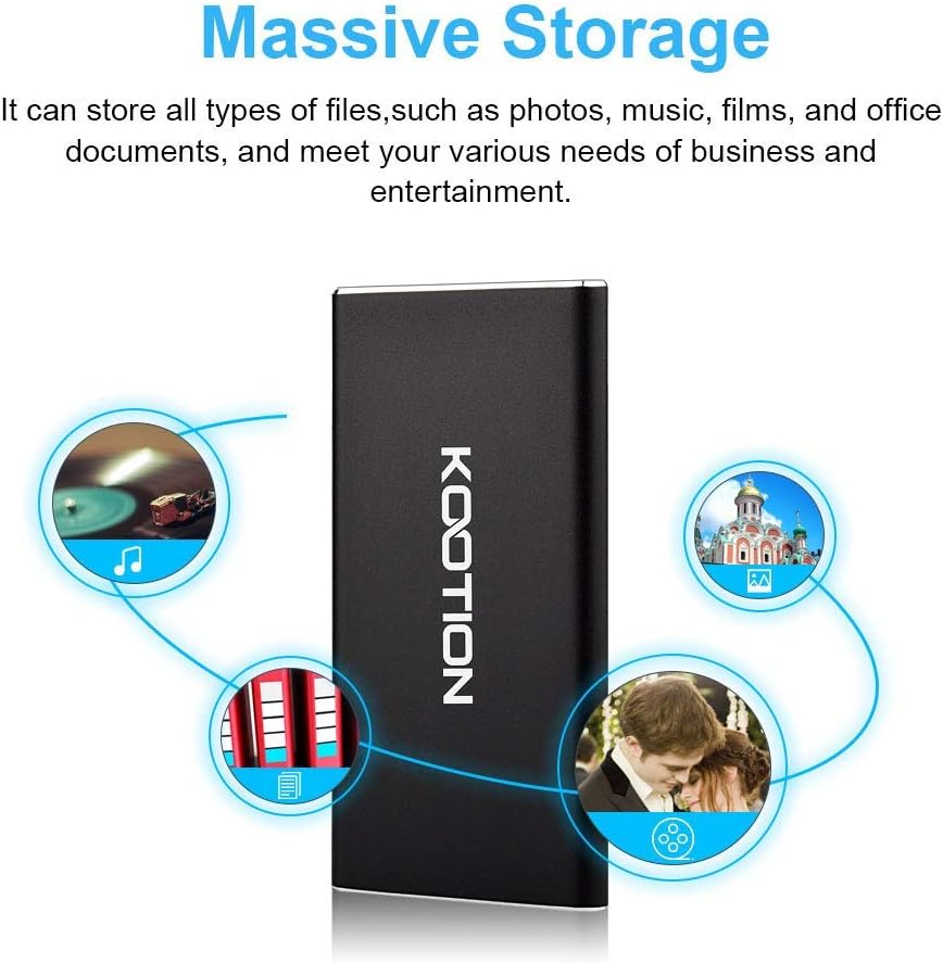 KOOTION 1TB External SSD Hard Drive USB 3.1 Type-c Ultra-Slim Portable Solid State Drive 1TB, Read up to 500MB/s & Write up to 450MB/s