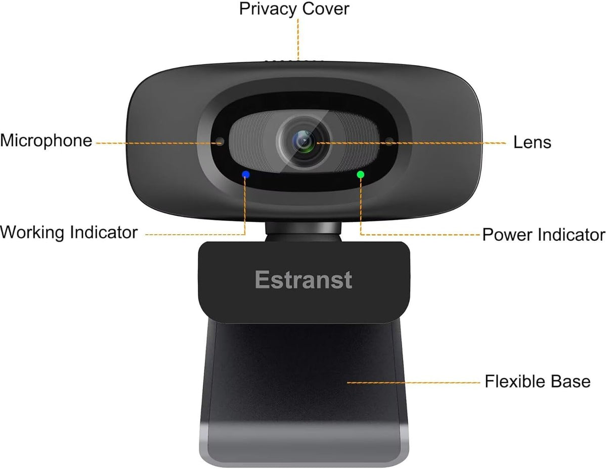 2K Quad HD Webcam with Privacy Cover & Noise-Canceling Microphone, Video Web Streaming Camera for PC Computer Desktop Laptop Mac Zoom Teams &More, 1pc USB C Adapter