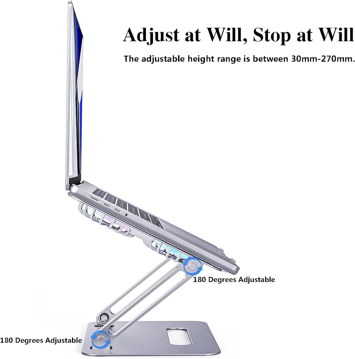 Adjustable Laptop Stand with Cooling Fan, Aluminium Alloy Multi-Angle Computer Holder for Desk, Portable Notebook Metal Mount All Laptops 11"-17.3"-Grey
