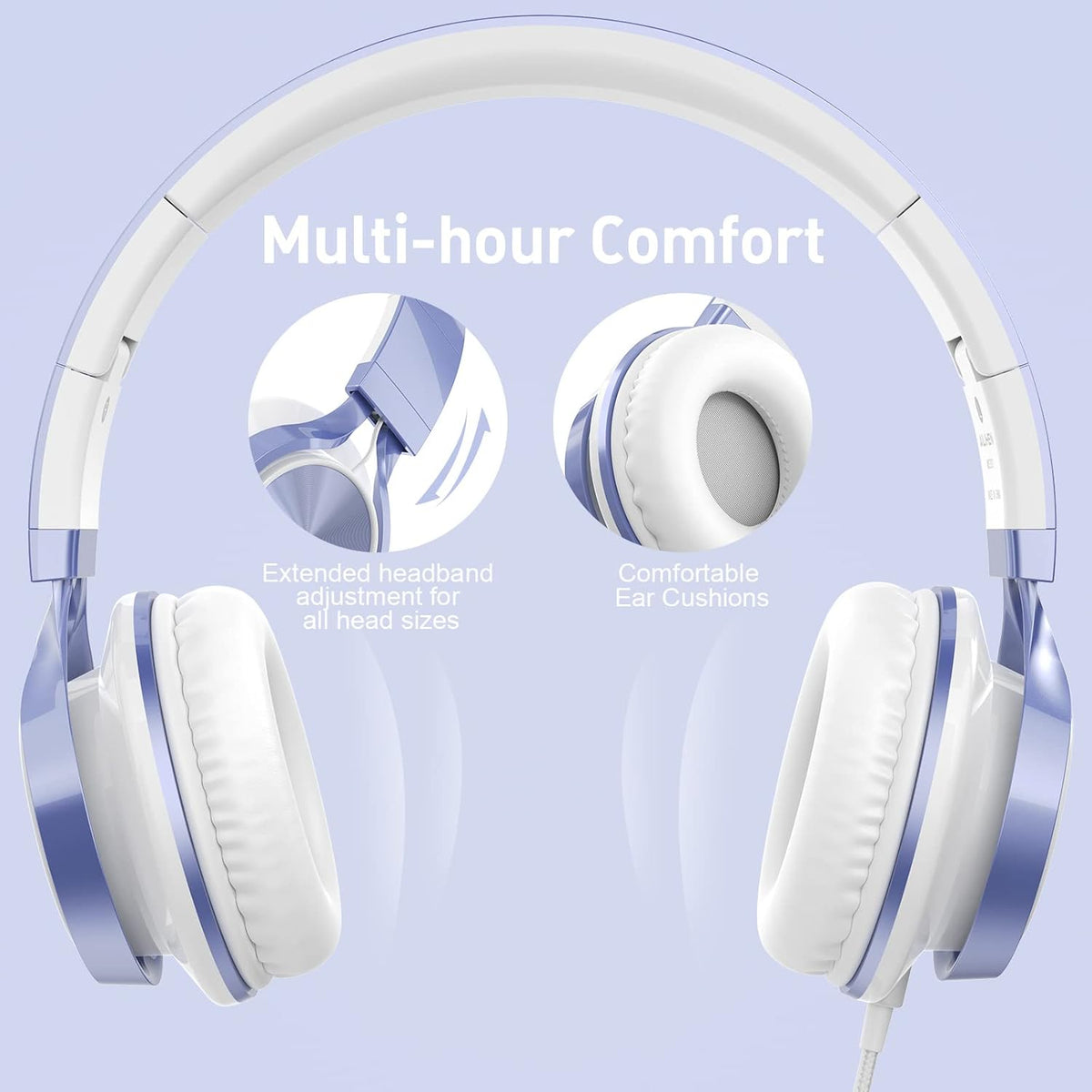 AILIHEN Kids Headphones for School Boys, Headphones with Microphone for Chromebook Laptop Computer Smartphone, 3.5mm Foldable Lightweight Headset for Teen Teenager (Violet)