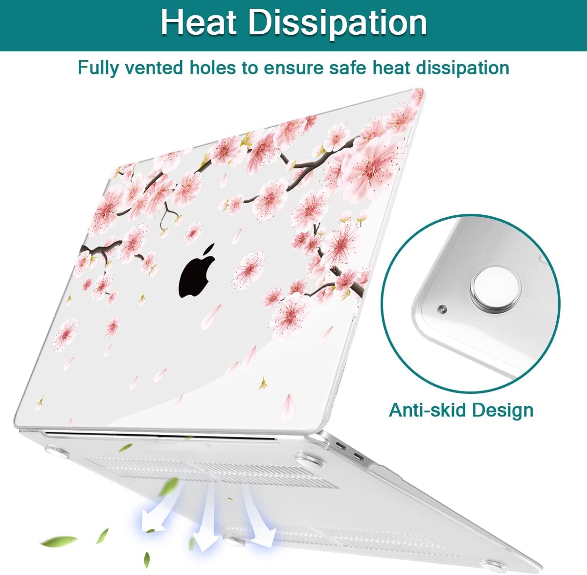 Teryeefi New MacBook Air 13 Inch Case 2021 2020 2019 2018 Release A2337 M1/ A1932/A2179 with Retina Display Touch ID, Floral Hard Plastic Shell Case and Keyboard Cover,Cherry Blossoms