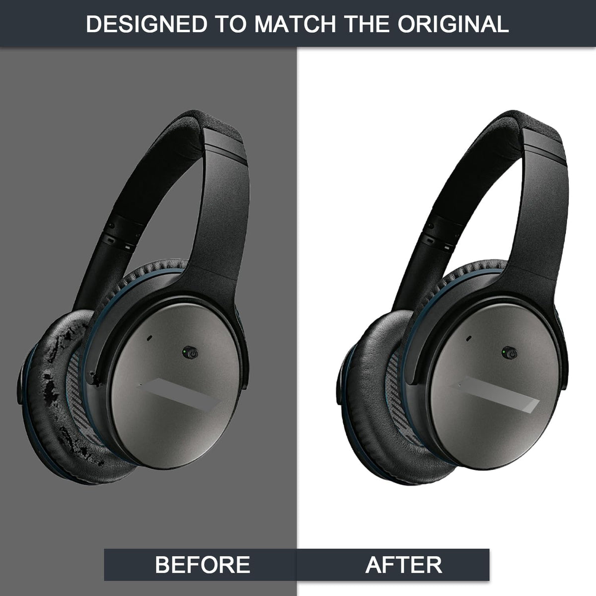 Ear Pads for Bose Quiet Comfort 35 Soft Protein Leather Replacement Earpads Ear Cushions Ear Pad for Bose QC 45/35 / 25/15 QC2 / Ae2 / Ae2i / Ae2W / Sound Link/Sound True (QC35-Black&Black)