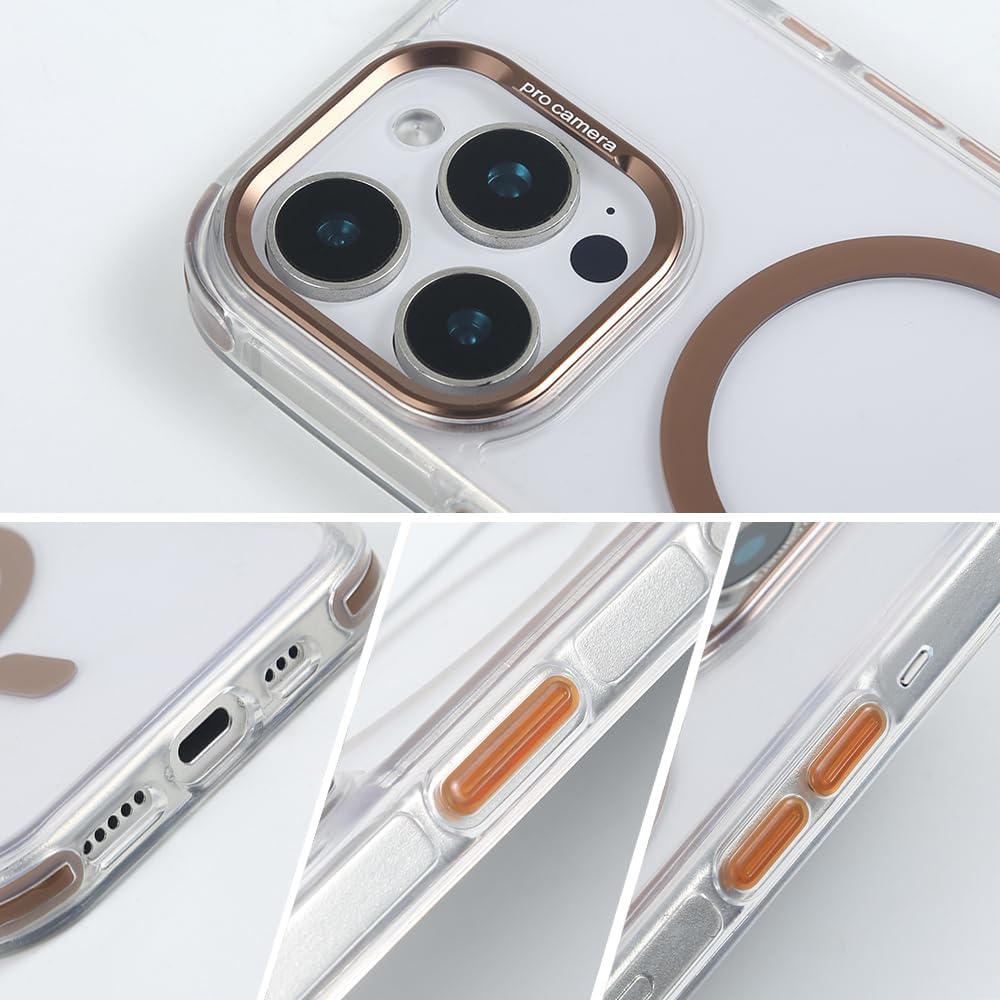 for iPhone 14 Pro Case with 62.99 inch Lanyard, Compatible with MagSafe, Shockproof Military-Grade Protection, Yellowing Resistant, Adjustable Strap Magnetic Phone Case, Classic Clear&Brown