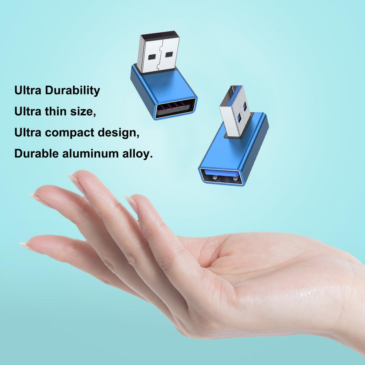 AreMe 90 Degree USB 3.0 Adapter 4 Pack, Up and Down Angle, Left and Right Angle USB A Male to Female Converter Extender for PC, Laptop, USB A Charger, Power Bank and More (Blue)