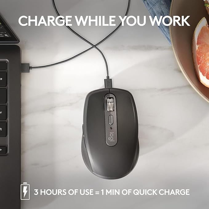 Logitech MX Anywhere 3S Compact Wireless Mouse Fast Scrolling 8K DPI Any-Surface Tracking Quiet Clicks Programmable Buttons USB C Bluetooth Windows PC Linux Chrome Mac - Black (Renewed)