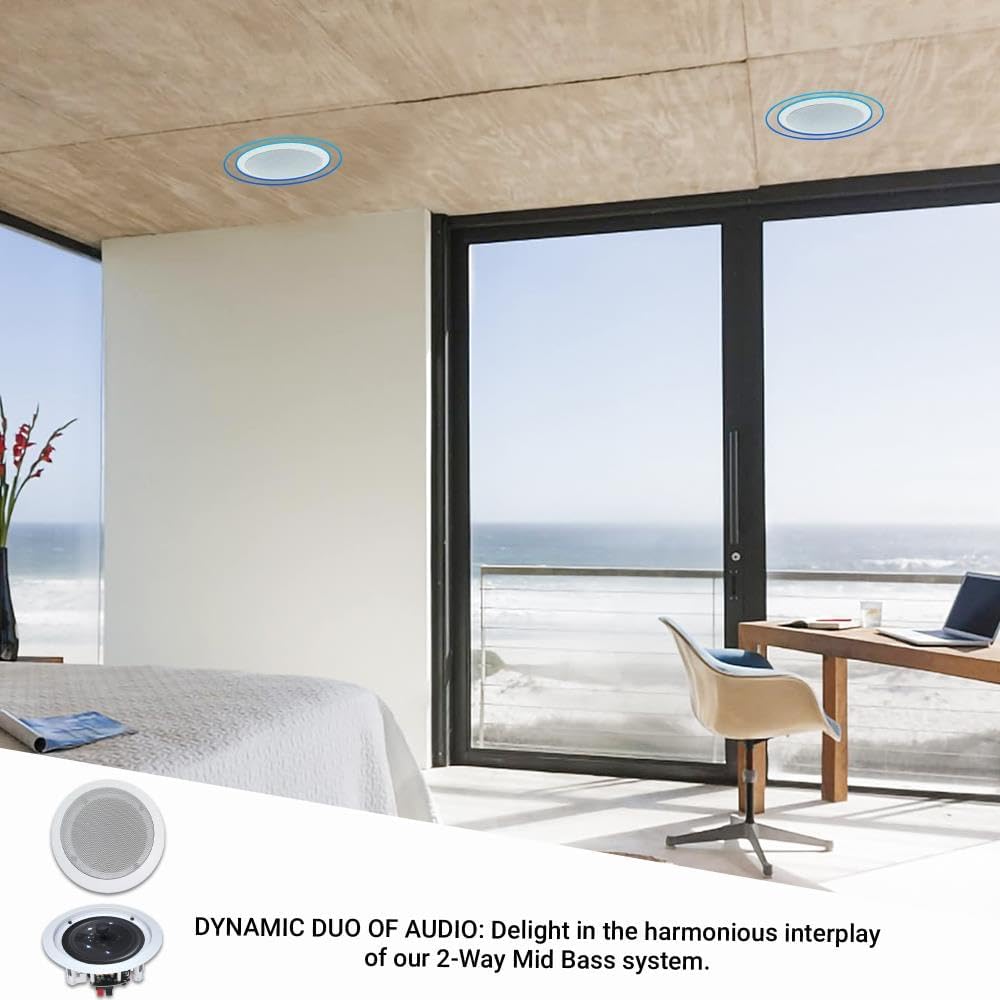 Home Theater System Kit - 6 Channel 6000 Watts Bluetooth Amplifier, 8 Qty of 8” Framed Ceiling Speakers 300 W Each, 16 AWG 500 ft Speaker Wire & Remote Ideal for Home, Office by Technical Pro
