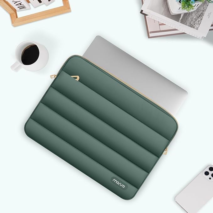 MOSISO Laptop Case 13-13.3 inch Puffy Laptop Sleeve Polyester Horizontal Bag with Small Case Wrist Rest Support for Mouse Pad&Keyboard Set Circle Curved Ergonomic Mousepad&Coaster Midnight
