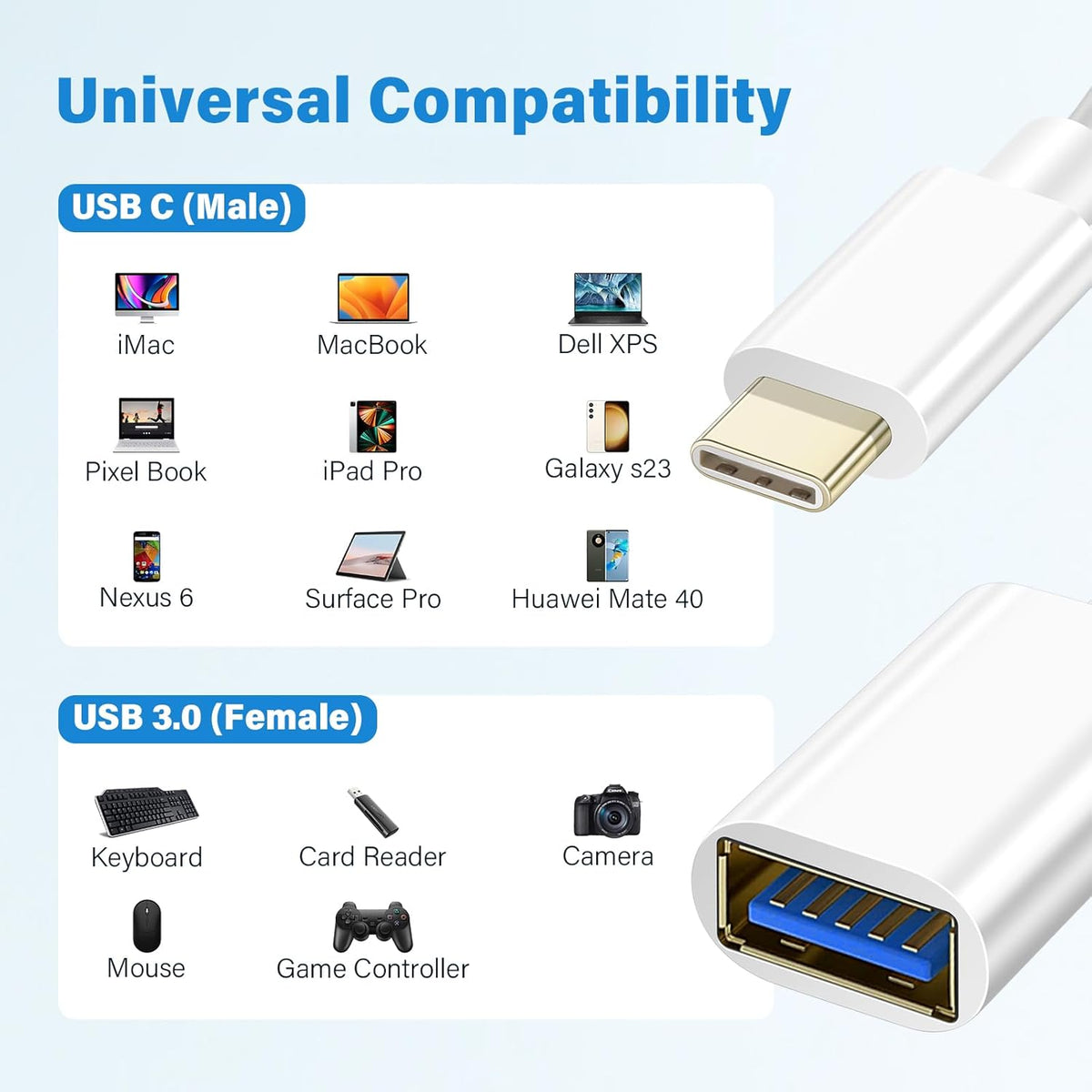 USB C Male to USB Female Adapter Cable, USB Type C to USB Adapter 2 Pack OTG Cable High Speed USB to USB C Converter Compatible with MacBook Pro/Air, iPad Pro, Samsung Notebook, Smartphone