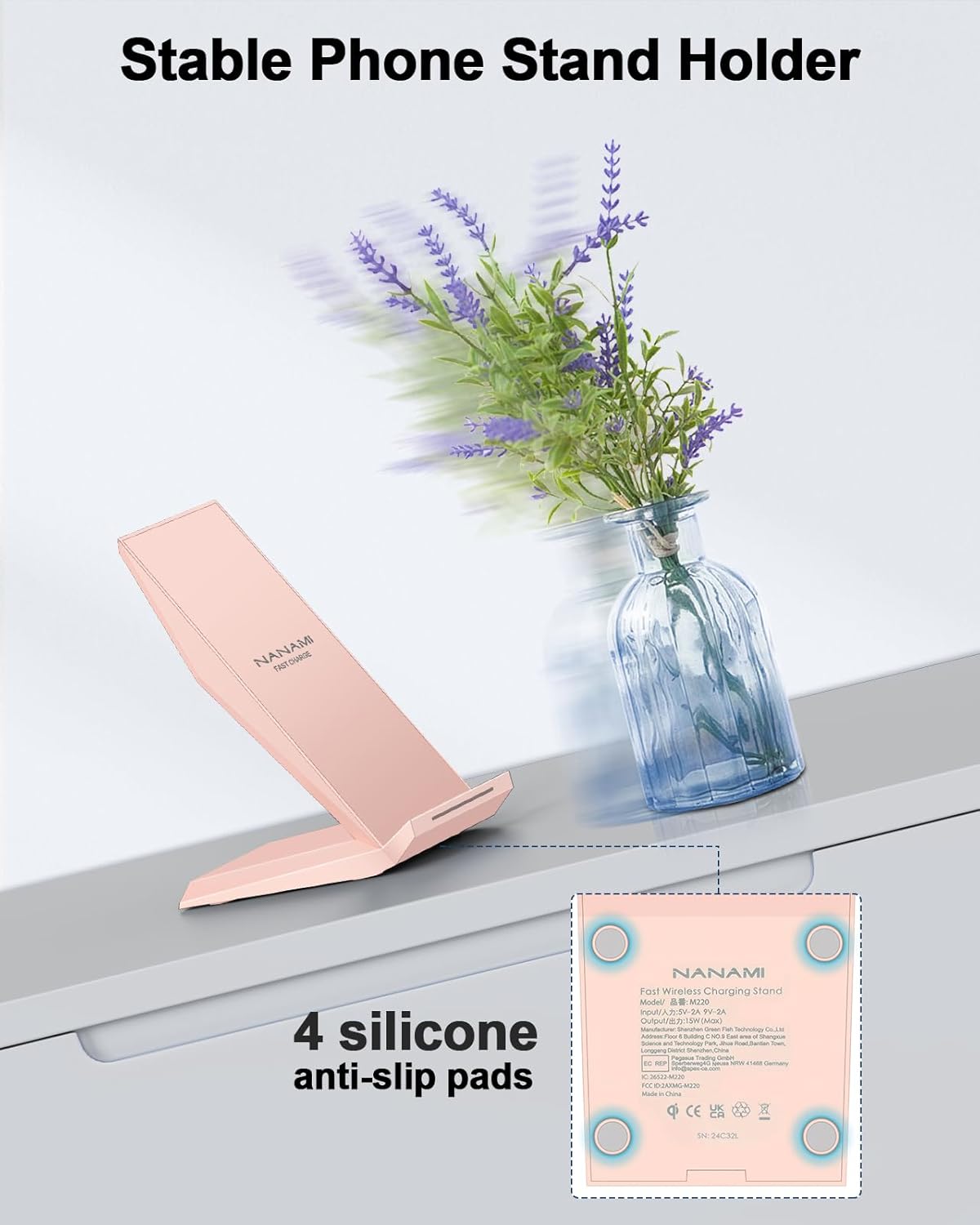 NANAMI Wireless Charger - Qi Certified Wireless Charging Stand Compatible iPhone 16/15/14/13/12/11 Pro/XS Max/XR/8, 10W for Samsung Galaxy S25/S24/S23/S22/S21/S20/Note 20 Ultra and Qi-Enabled Phone