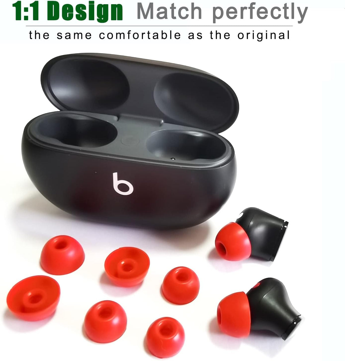 Silicone Ear Tips for Beats Studio Buds - Replacement Earbuds Cover 6 Pairs (LMS Red)