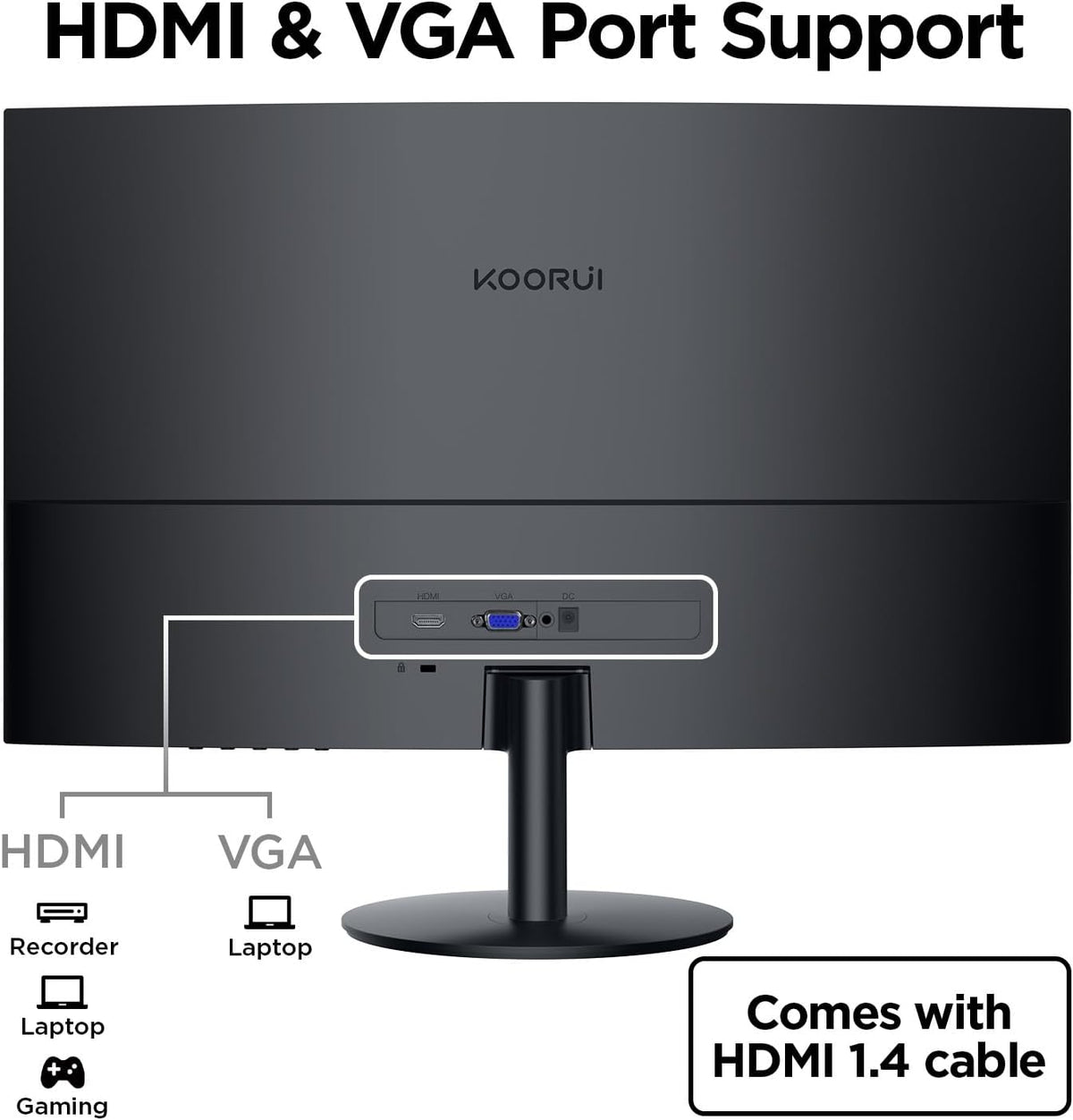 KOORUI 27 Inch Curved Monitor FHD 1080P Display, 75Hz PC Screen, Computer Monitor with HDMI VGA,Tilt Adjustable,1500R, Flick-Free Eye Care