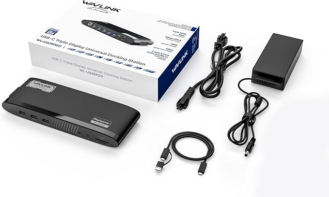 WAVLINK DisplayLink Docking Station 3 Monitors USB-C Laptop Dock Dual 2K + 4K for Mac & Windows 13-in-1 with 100W Charging 3 HDMI 5 USB Ports Ethernet SD/TF Audio