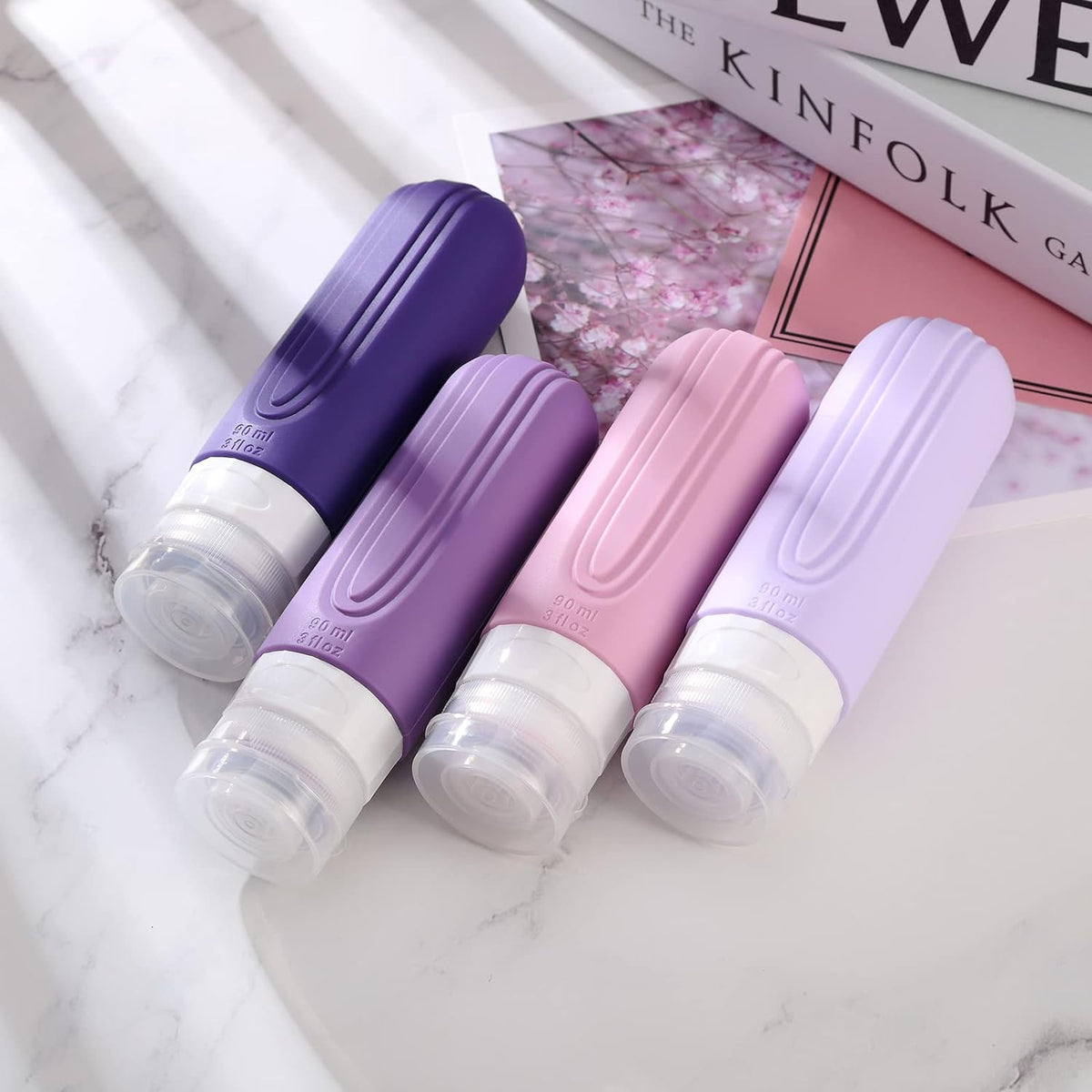 Travel Bottles for Toiletries, Tsa Approved 3oz Travel Size Containers BPA Free Leak Proof Refillable Liquid Silicone Squeezable Travel Accessories for Shampoo Conditioner Lotion (4 Pack)