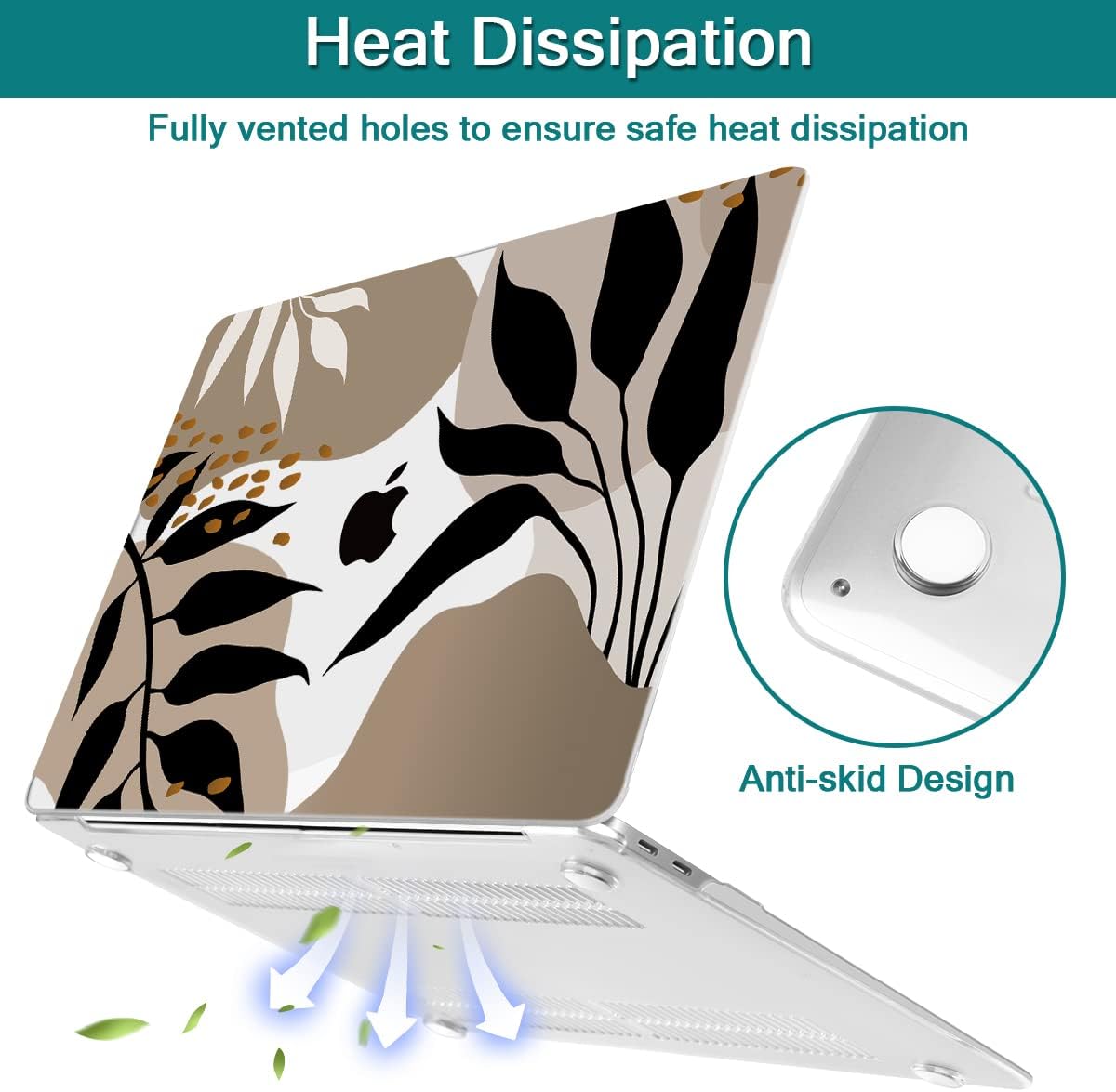 Teryeefi Compatible with 2020 MacBook Air 13 inch Case 2021 2019 Model M1 A2337 A2179 A1932, Clear Hard Shell Case & Keyboard Cover & Screen Protector for Mac Air 13 with Touch ID, Tropical Leaves
