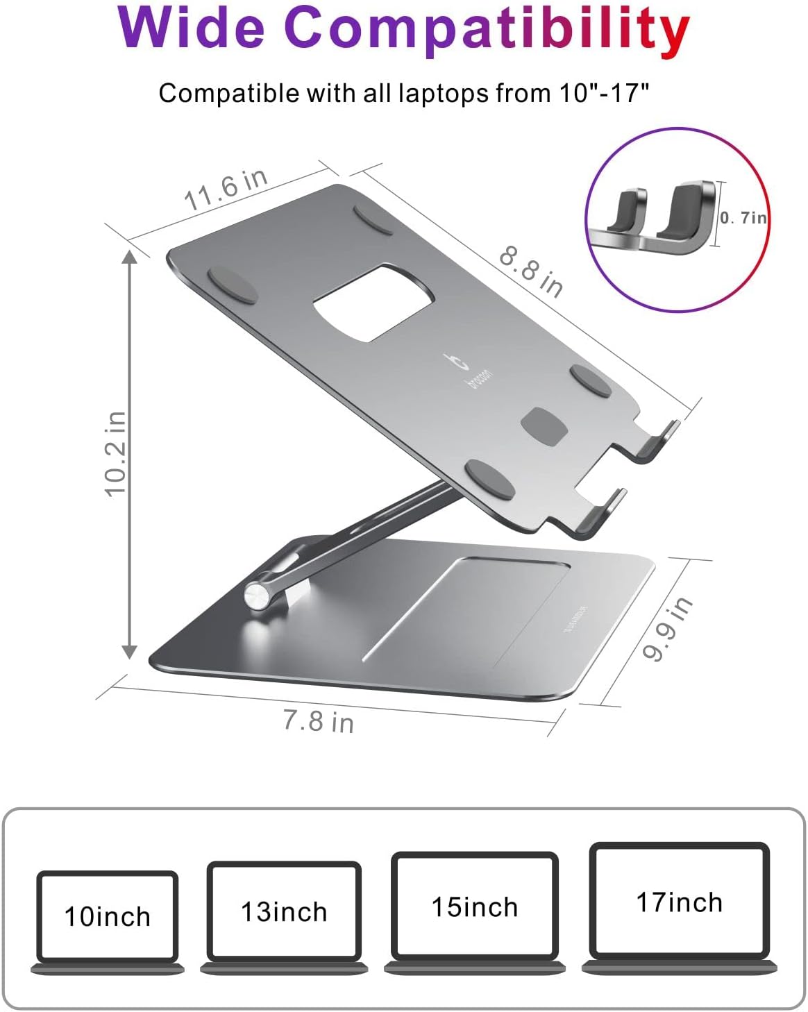 Adjustable MacBook Stand for Desk | Ergonomic Aluminum Laptop Riser with Heat-Vent, Compatible for 10-17" Laptops, Space Grey