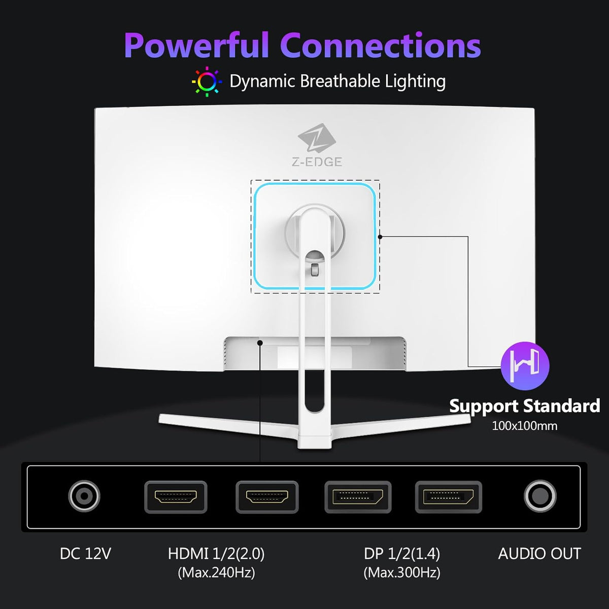 Z Z-EDGE 27 inch Curved Gaming Monitor, FHD 1080P 300Hz 240Hz Computer Monitor, Ultra-Fast MPRT 1ms Curved Monitor, 1500R, 16.7M Colors, UG27H Frameless Bezel, 2X DP 1.4 Ports and 2X HDMI 2.0 Ports