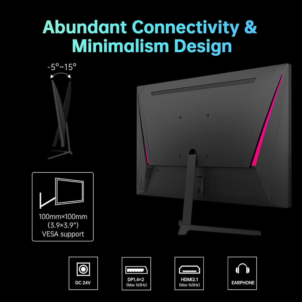 KTC 24 inch Monitor, Fast IPS 1080p 144Hz 165Hz 1ms, 125.25% sRGB, HDR, Borderless Gaming Monitor PC Monitor, FreeSync Premium & G-Sync, HDMI 2.0x2, DP1.4x2, Vesa Support, Eye Care for Gamers