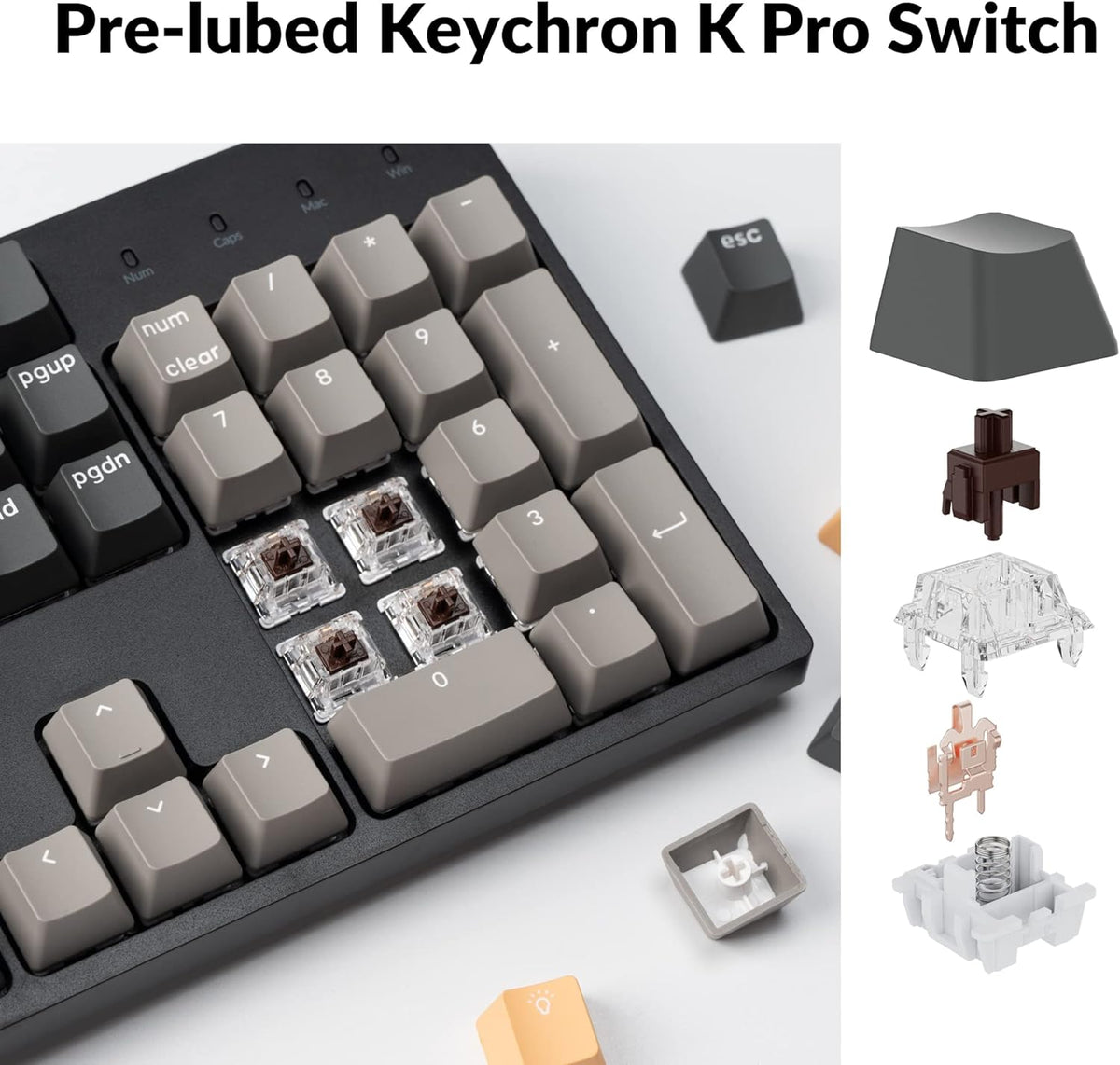 Keychron C2 Pro Wired Custom Mechanical Keyboard Full Size Layout QMK/VIA Programmable Macro White Backlit with Keychron K Pro Brown Switch OEM Profile Double-Shot PBT Keycaps for Mac Windows Linux