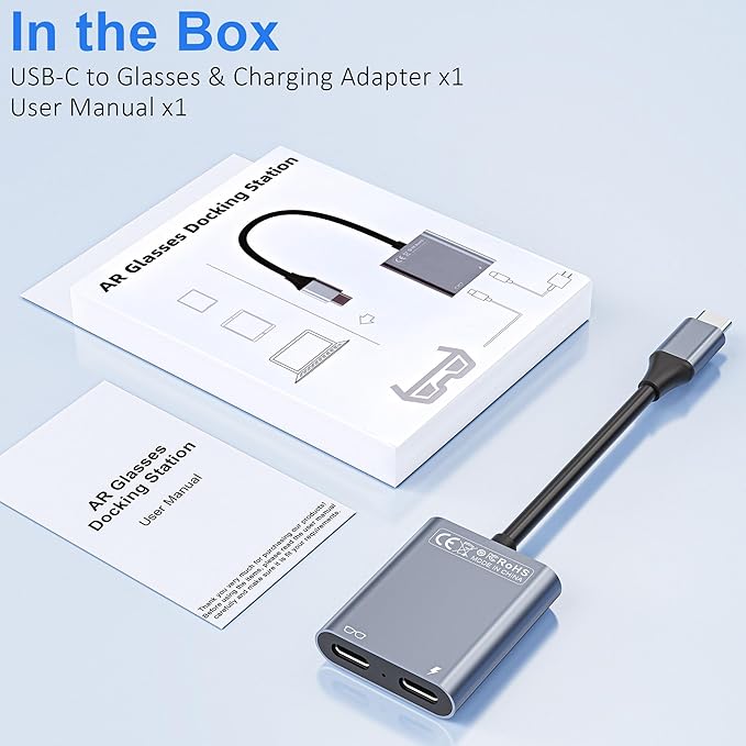 USB-C to Glasses Charging Adapter Charge and Play Adapter with 100W PD Charging and 4K@60Hz Display Output for Switch (Not Switch 2) ROG Ally PS4/5 Xbox Mac mini Laptops & DP Alt Mode Devic