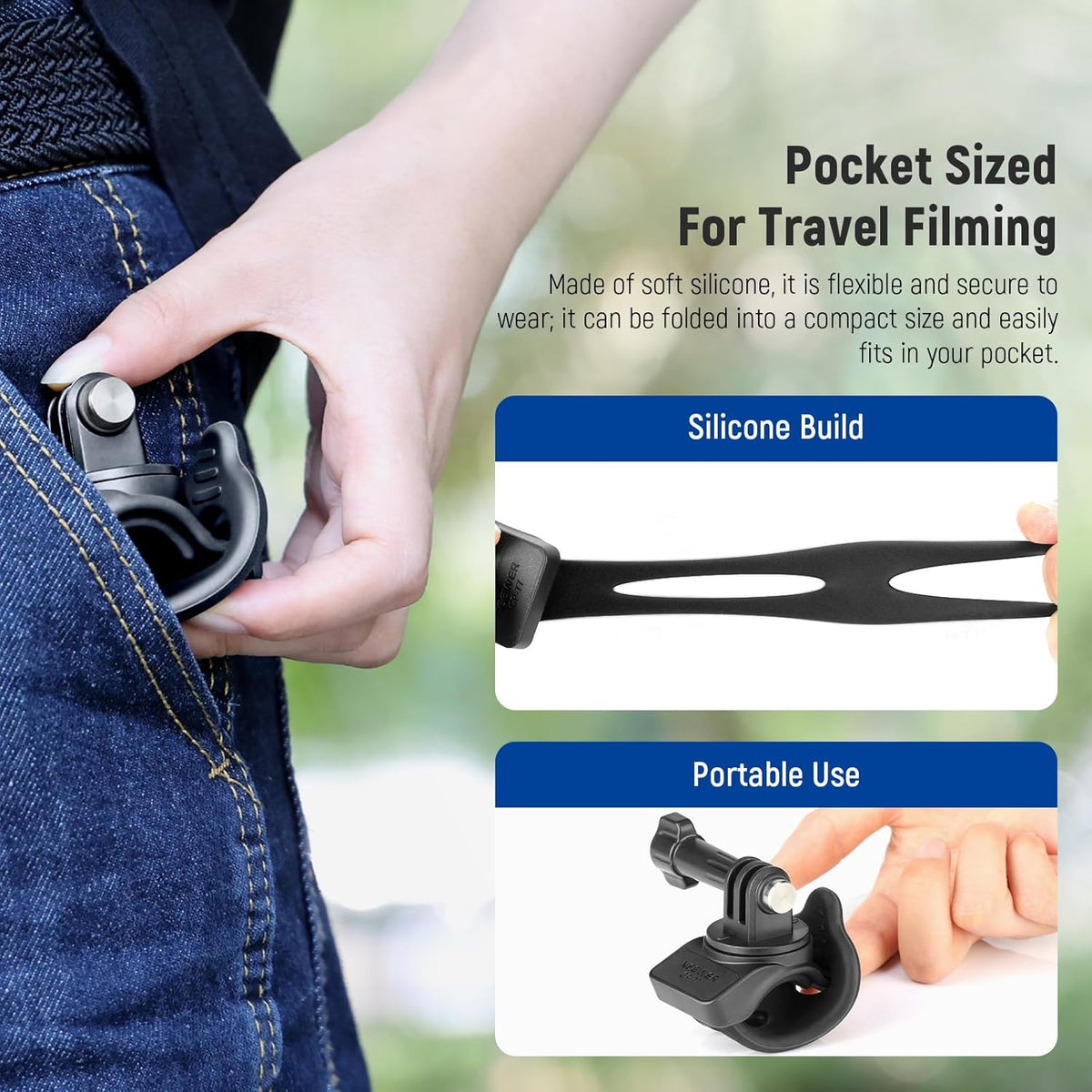 NEEWER Flexible Mount Wrap Band Compatible with GoPro DJI Insta360 Action Cameras, Motorcycle Bike Handlebar Roll Bar Tube Clip Holder Bracket Accessories for Photography Video Recording, GP-77 Black