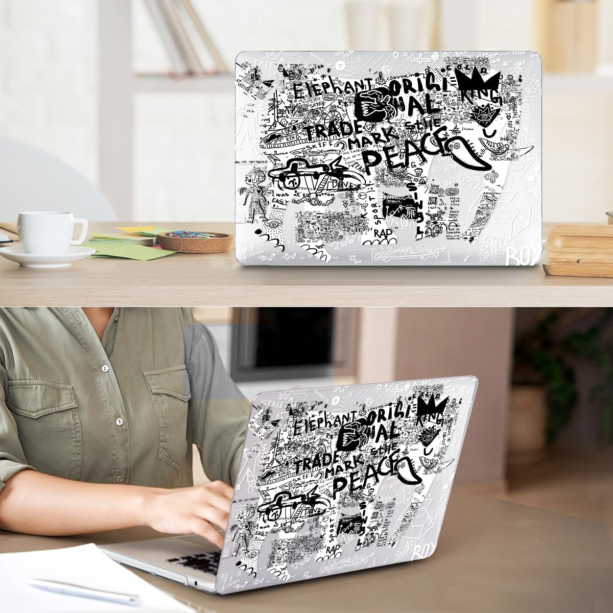for 2025 2024 2023 2022 MacBook Air 13 inch Case M4 A3240 M3 A3113 M2 A2681 with Touch ID& 13.6" Liquid Retina Display, Plastic Hard Shell&Keyboard Cover&Screen Film&Webcam Cover, Elephant