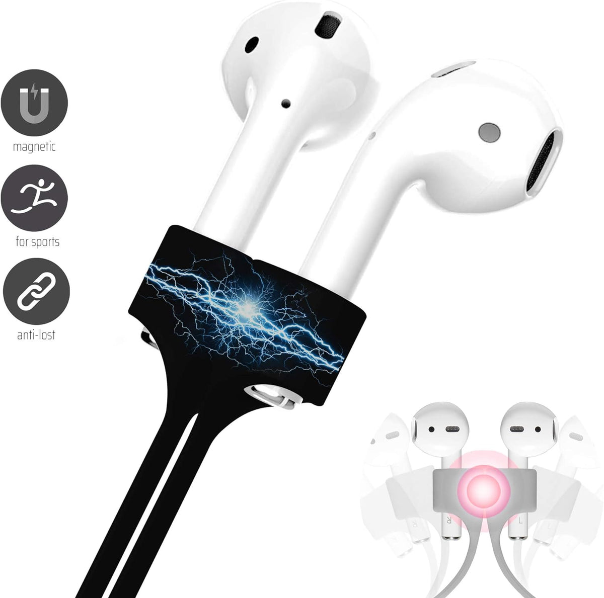Ultra Strong Magnetic Airpod Pro Strap Anti-Lost Cord Sports Lanyard Compatible with Airpods 3rd 2nd Generation Pro 3 2 1 (Black)