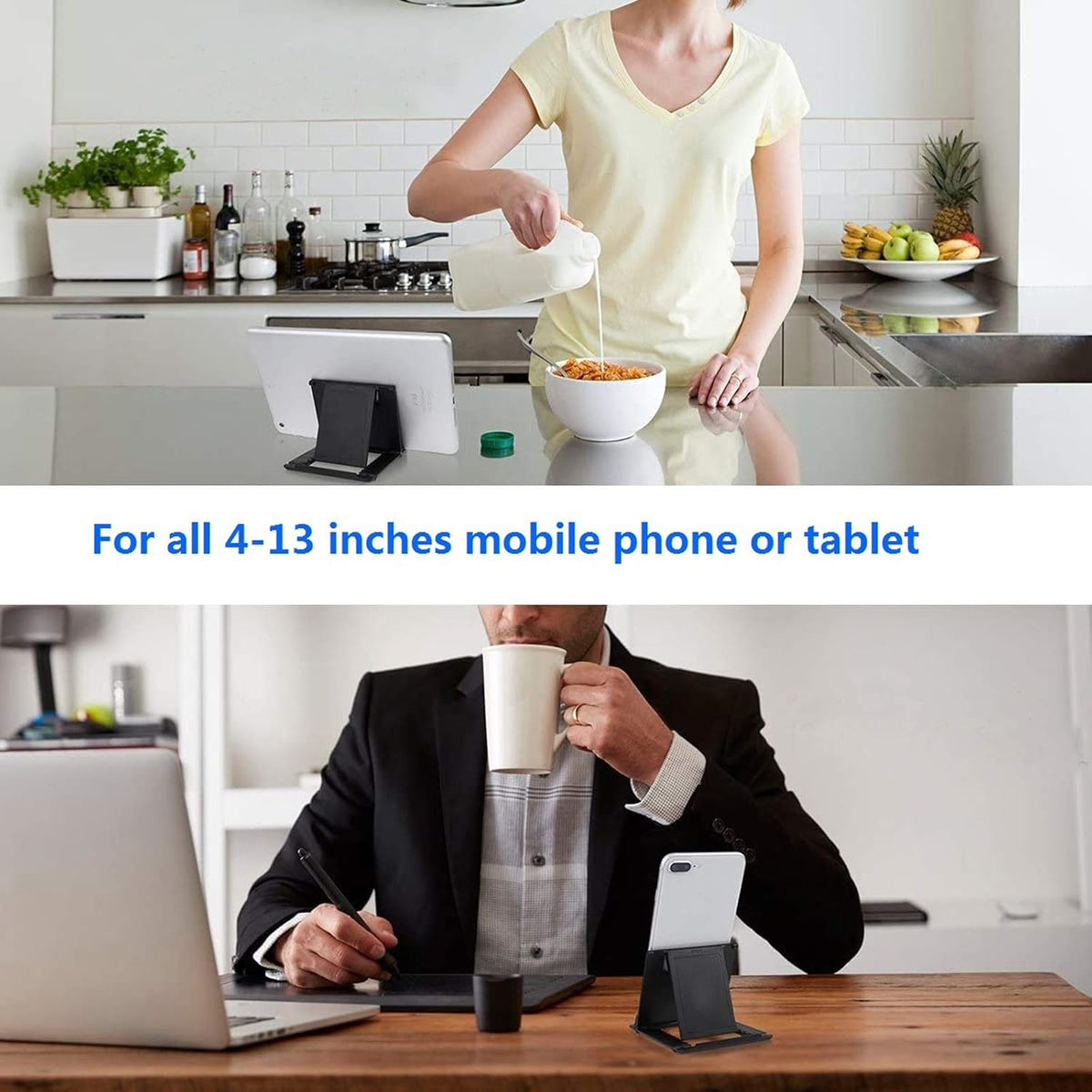 Foldable Portable and Angle Adjustable Phone Tablet Stand Holder for Desktop,Compatible with iPhone 15 14 13 12 11 iPad Pro Air Mini Kindle Galaxy Google PIXL (Large Size)