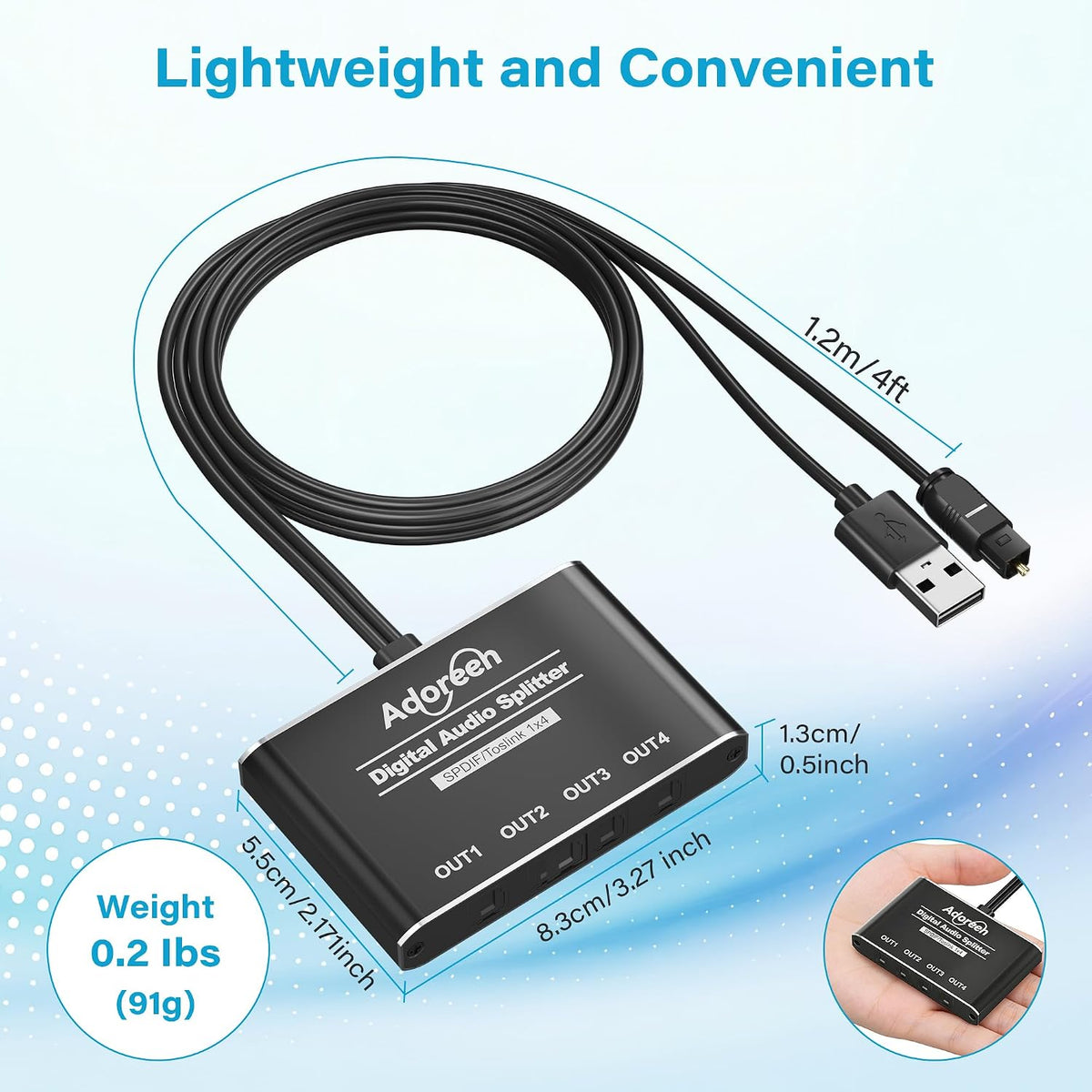 Adoreen 4 1 4 LPCM 2.0, PCM, Dolby, 5.1 Way Digital Optical Audio Splitter In Out Active Toslink SPDIF Fiber Optic