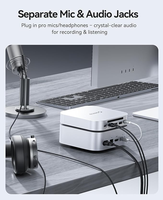 ORICO MiniLink Mac mini M4 Dock & Stand 2 × 10Gbps USB 3.2 Ports 10Gbps USB C USB A 3.0 2.5G Ethernet Port SD/TF 3.5mm Headphone & Microphone Jacks Compatible with Mac mini M4/M4 Pro (M