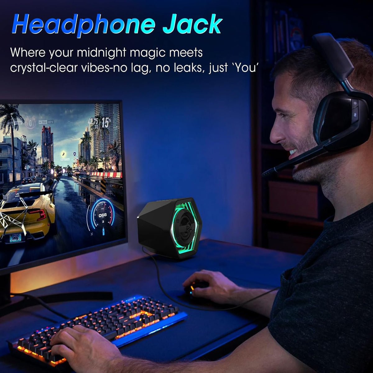 BESTISAN Computer Gaming Speakers with 8 RGB Modes, Compact Design, DC Powered Desktop Speaker with 3 EQ Modes, 50W Active Speakers with Bluetooth 5.3, AUX in, Headphone, Type-C Port for PC/Laptop/TV