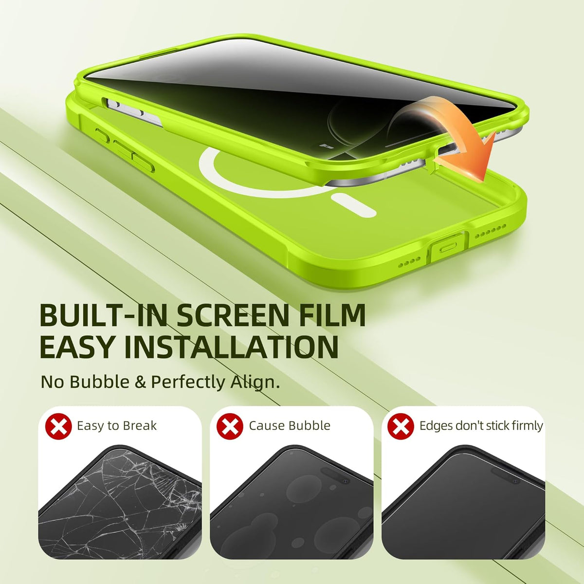 BERFY Magnetic for iPhone 16 Pro Case, Compatible with MagSafe, Built-in Privacy Screen Protector and Upgraded Camera Protection, Anti-Spy Full Body Shockproof Phone Case for 16 Pro 6.3", Bright Green