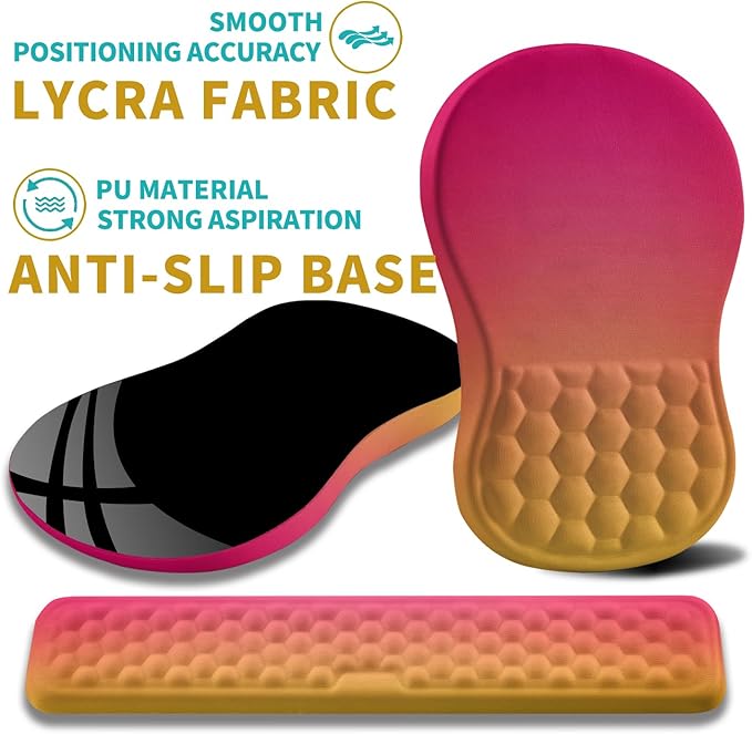 Hokafenle 2 in 1 Ergonomic Mouse Pad Wrist Support & Wrist Rest for Computer Keyboard Set with Relieve Carpal Tunnel Pain Massage Bulge and Full Memory Gel Design (2In1 Set Sunset Glow)