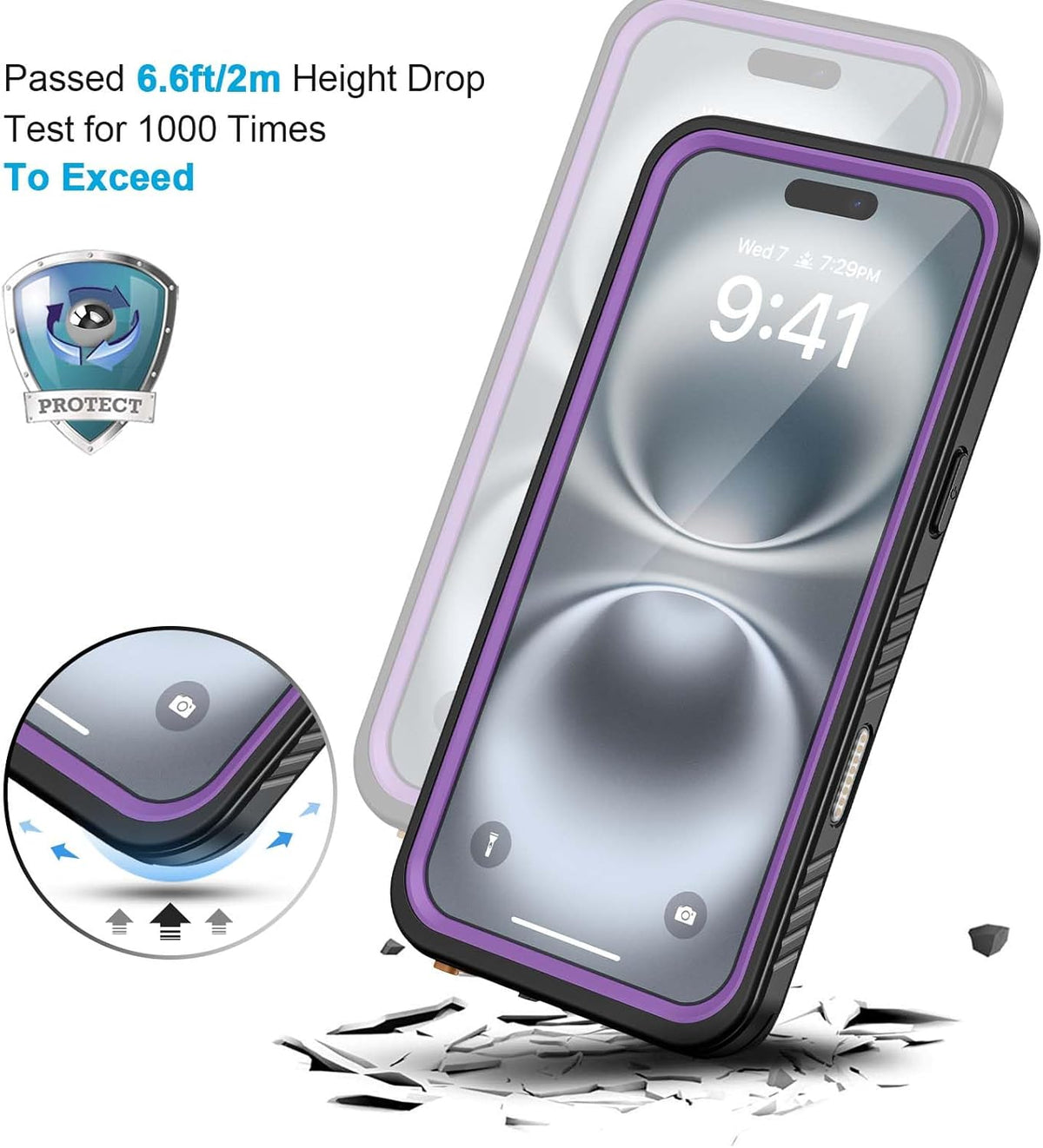 Lanhiem for iPhone 16 Plus Case, IP68 Waterproof Dustproof Shockproof Cases with Built-in Screen Protector, 360 Full Body Heavy Duty Rugged Phone Cover for iPhone 16 Plus - 6.7 inch (Purple)