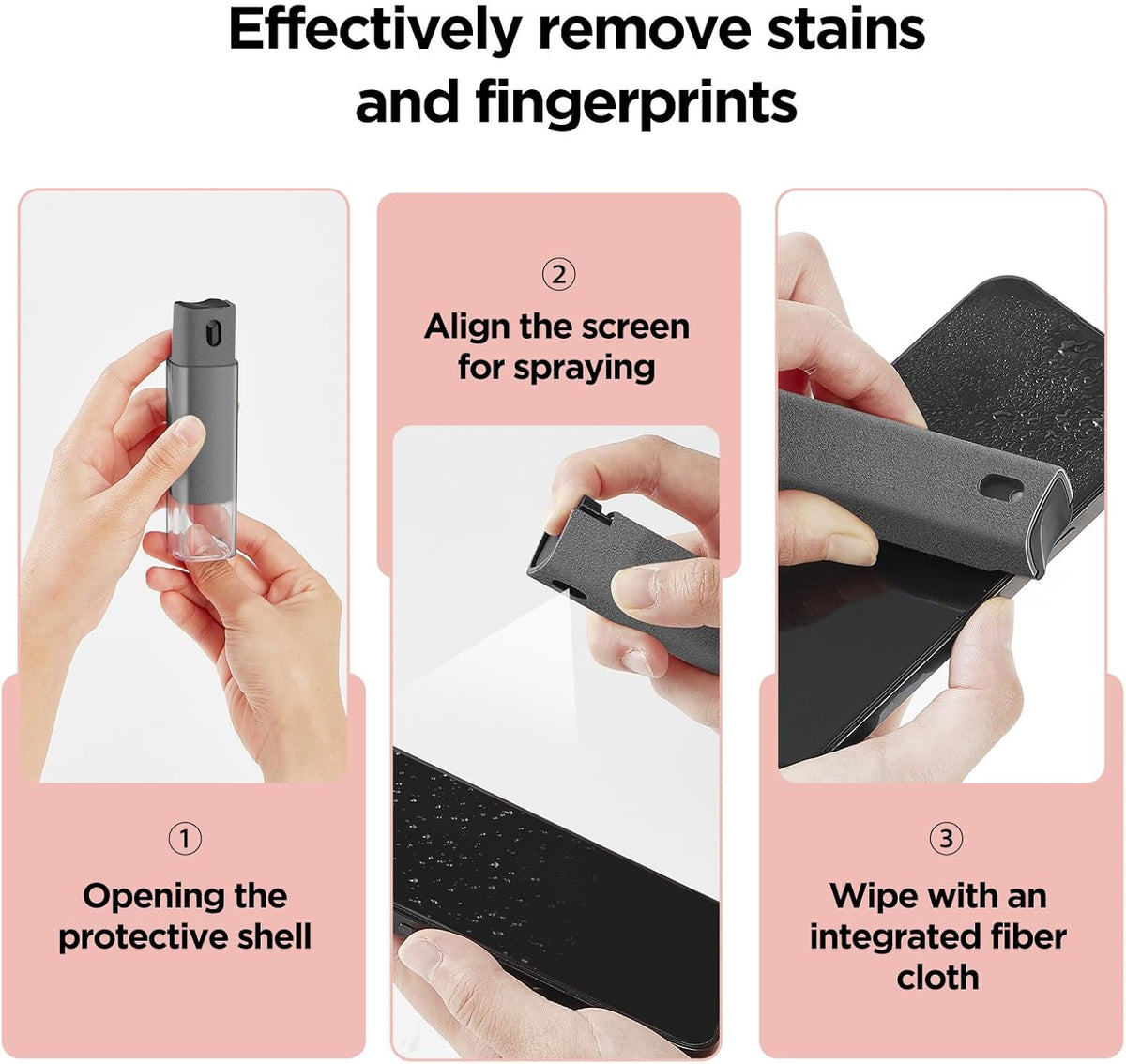 YTT Screen Cleaner, All-in-One Spray & Wipe Cleaner, with Transparent Protective Shell for All Phones, Laptop and Tablet Screens (Gray)