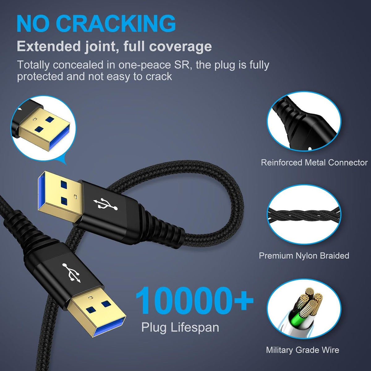 6FT, 2 Pack USB3.0 Set USB to USB Cable USB-A to USB-A Cord Male to Male USBCable Double Side A to A Data Transfer Cord