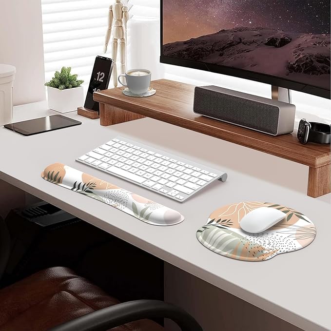 iLeadon Mouse Pad with Wrist Rest Set Ergonomic Mouse Pad with Non-Slip Base for Computer Home Easy Typing & Pain Relief Mouse Pad Wrist Support Boho