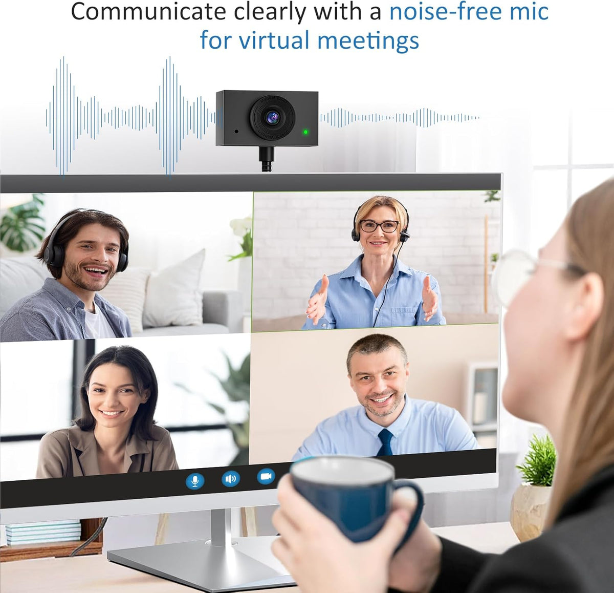 Webcam 1080P for PC, Eye Contact Webcam for Desktop Computer (Grey)