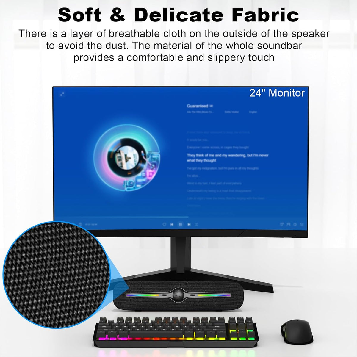 SOULION R90 Bluetooth Computer Speakers for Desktop, USB Powered 3.5mm AUX PC Speakers with LED Dynamic Light, Portable Soundbar Speaker with Rotary Volume Control for Laptop Monitor