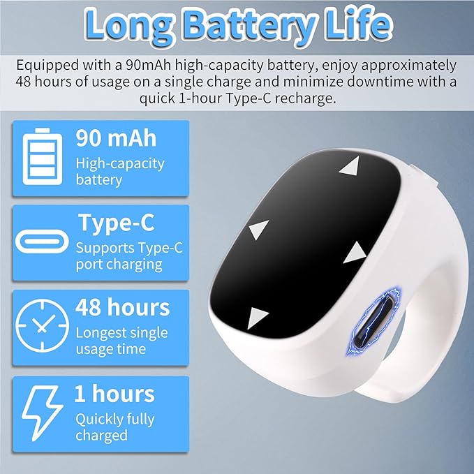 Mini Bluetooth Touch Screen Mouse Finger Ring - Multi-Functional Remote Control for Video Streaming Photography and E-Book Navigation with Enhanced Compatibility for Android & iOS (White)