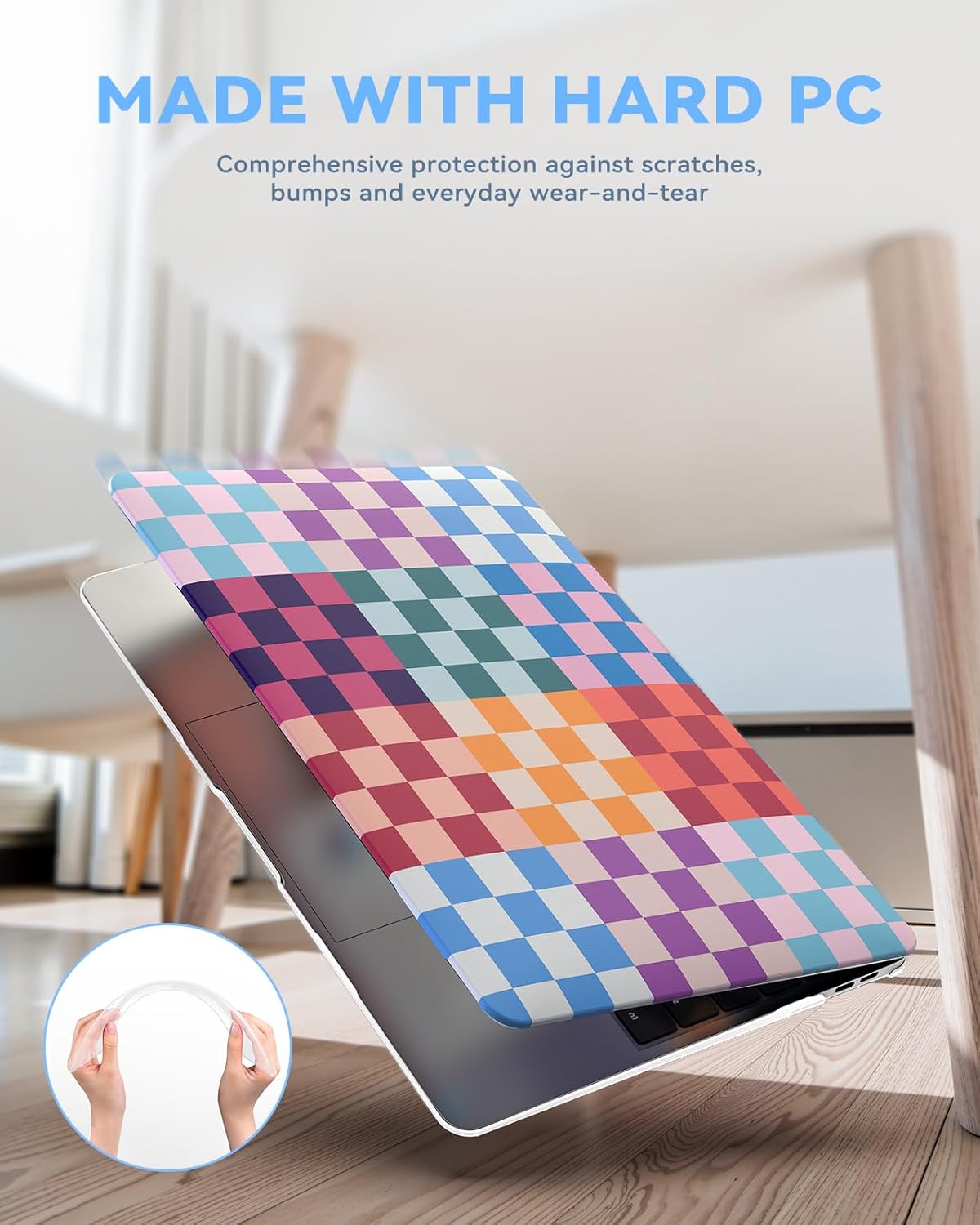 iCasso Compatible with MacBook Air 13 inch Case 2020-2018 Release M1 A2337 A2179 A1932, Colorful Checkerboard Protective Hard Shell Case +Keyboard Cover + Screen Protector-Dopamine Checkerboard