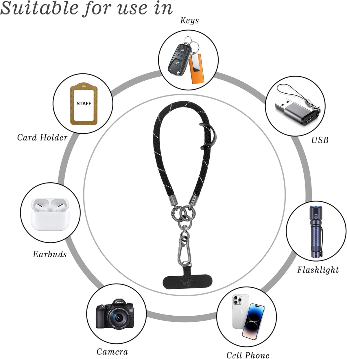 Cell Phone Wrist Strap Phone Lanyard Wrist Phone Wristlet Lanyard Hand Wristlet Strap (Black Reflective)